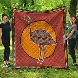 Australia Aboriginal Inspired Quilt - Emu Bird Aboriginal Styled Dot Painting Artwork Quilt