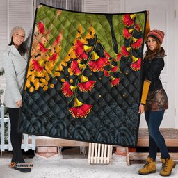 Australia Aboriginal Inspired Quilt - Red Bottle Flower Aboriginal Inspired Dot Painting Style