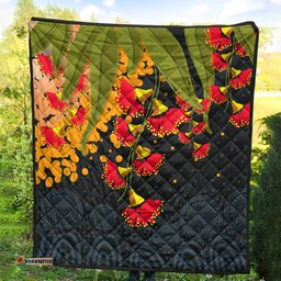 Australia Aboriginal Inspired Quilt - Red Bottle Flower Aboriginal Inspired Dot Painting Style