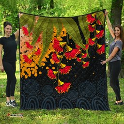Australia Aboriginal Inspired Quilt - Red Bottle Flower Aboriginal Inspired Dot Painting Style