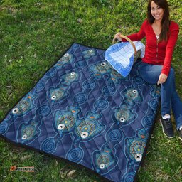 Australia Aboriginal Inspired Quilt - Dot Art Landscape Vector Background With Fish Quilt