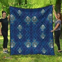Australia Aboriginal Inspired Quilt - Dot Art Landscape Vector Background With Fish Quilt