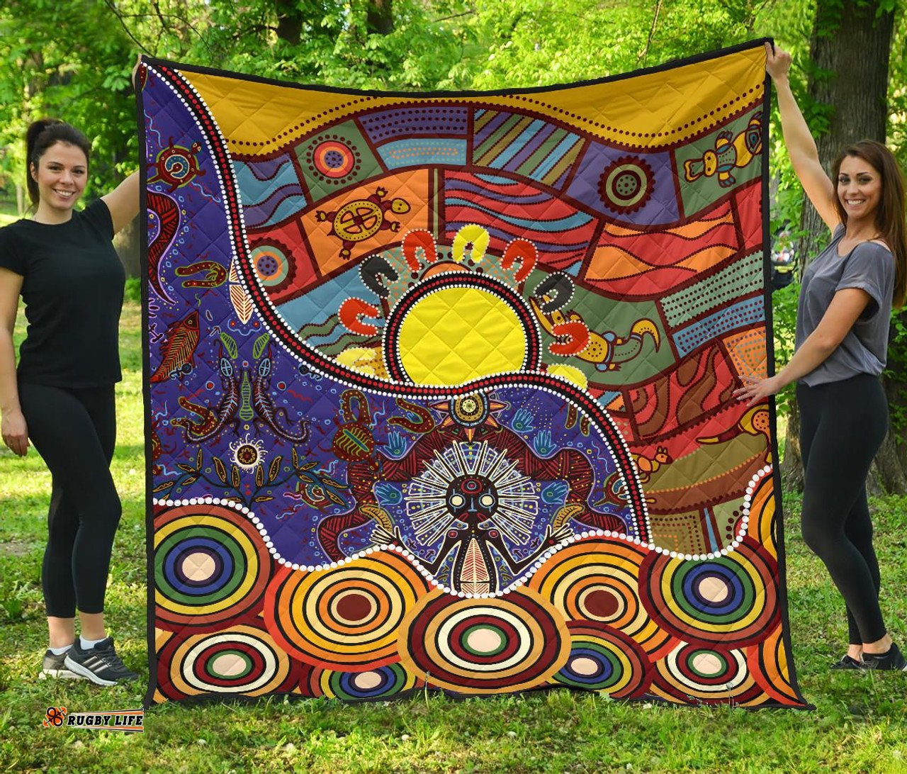 Australia Aboriginal Inspired Quilt - Shaman People and Animals