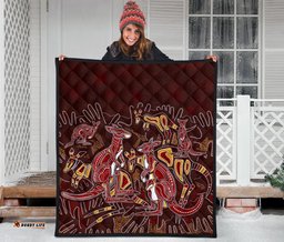 aboriginal premium quilt kangaroo family with hand art