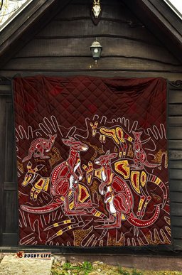 aboriginal premium quilt kangaroo family with hand art