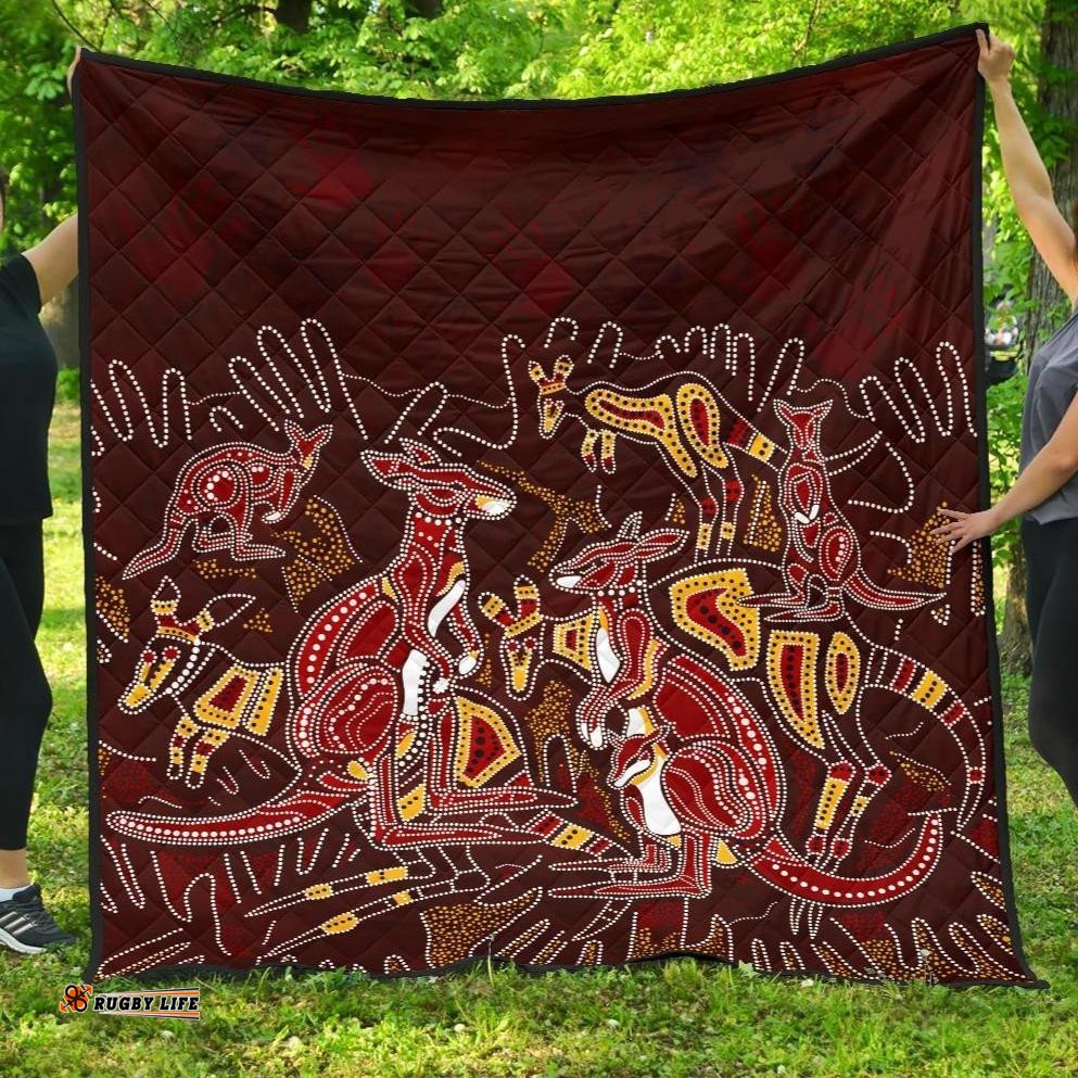 aboriginal premium quilt kangaroo family with hand art