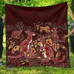 aboriginal premium quilt kangaroo family with hand art