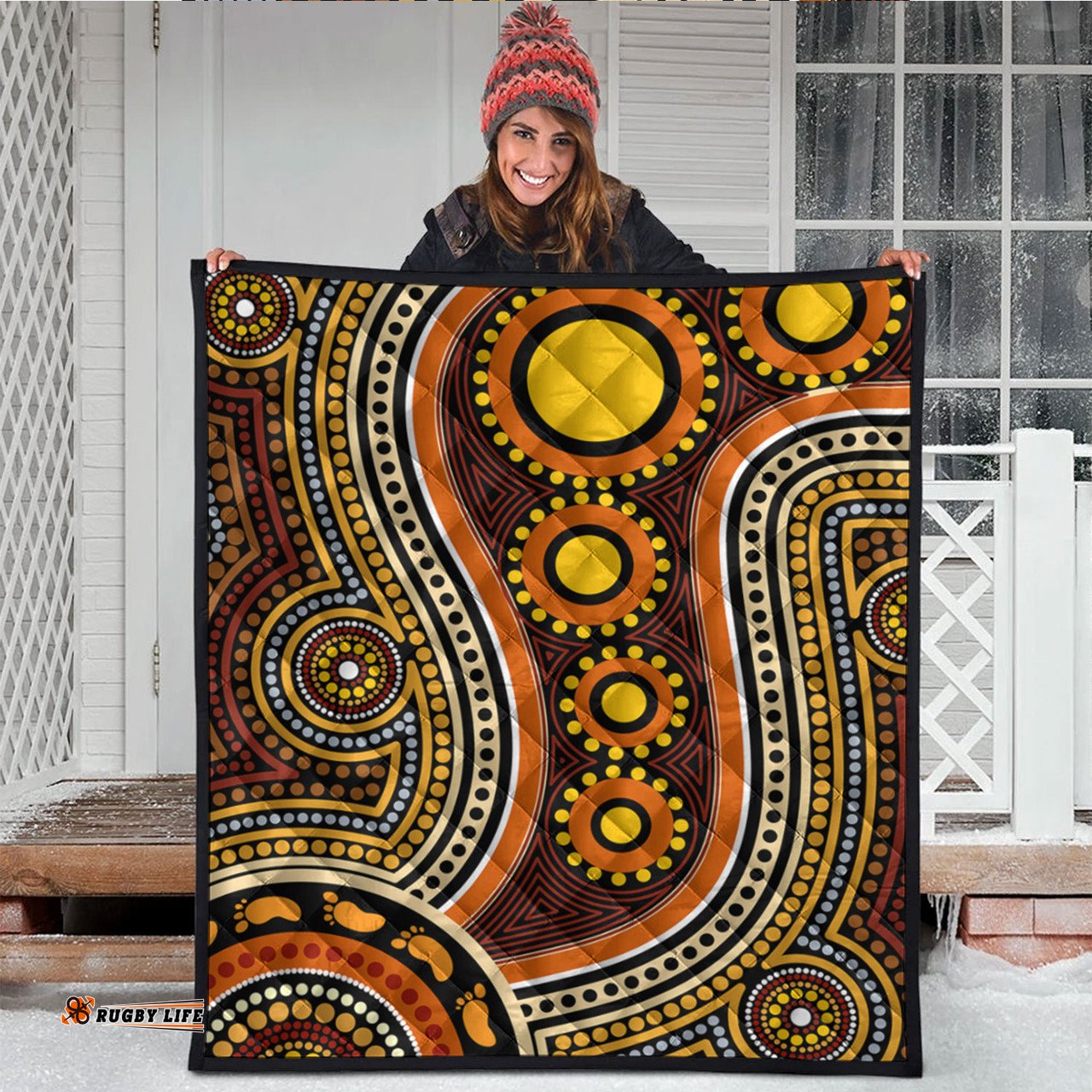 Australia Aboriginal Inspired Quilt - Aboriginal Dot Art Connection With Footprints