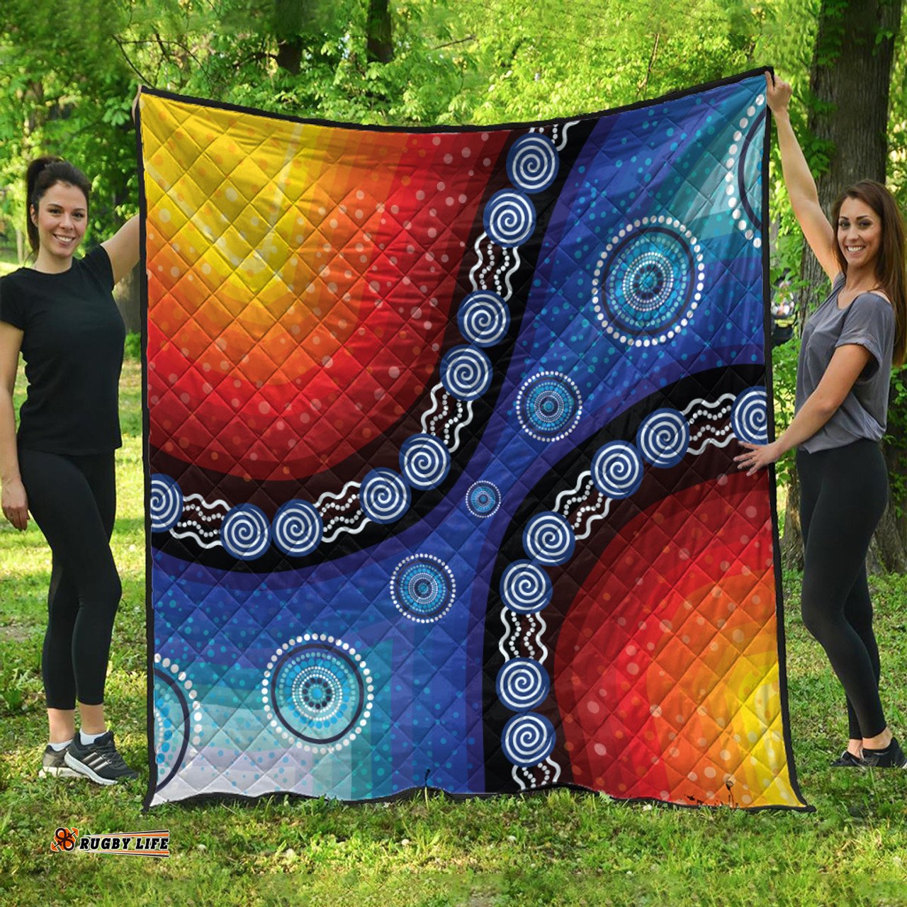 Australia Aboriginal Inspired Quilt - Aboriginal Style Of Dot Background Rainbow Color Quilt