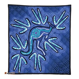 Australia Aboriginal Quilt - Blue Aboriginal Style Of Dot Kangaroo Artwork  Quilt