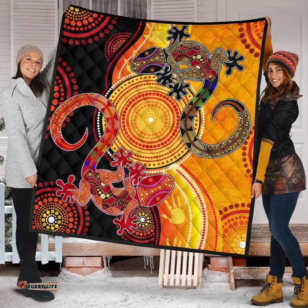 Australia Aboriginal Inspired Quilt - Couple Aboriginal Inspired Lizards