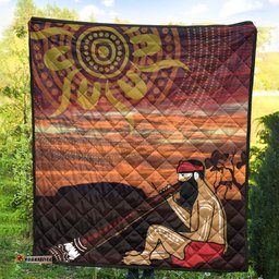 Australia Aboriginal Inspired Quilt - Man Playing A Didgeridoo With Uluru Sunset