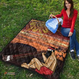 Australia Aboriginal Inspired Quilt - Man Playing A Didgeridoo With Uluru Sunset