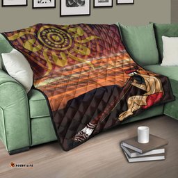 Australia Aboriginal Inspired Quilt - Man Playing A Didgeridoo With Uluru Sunset