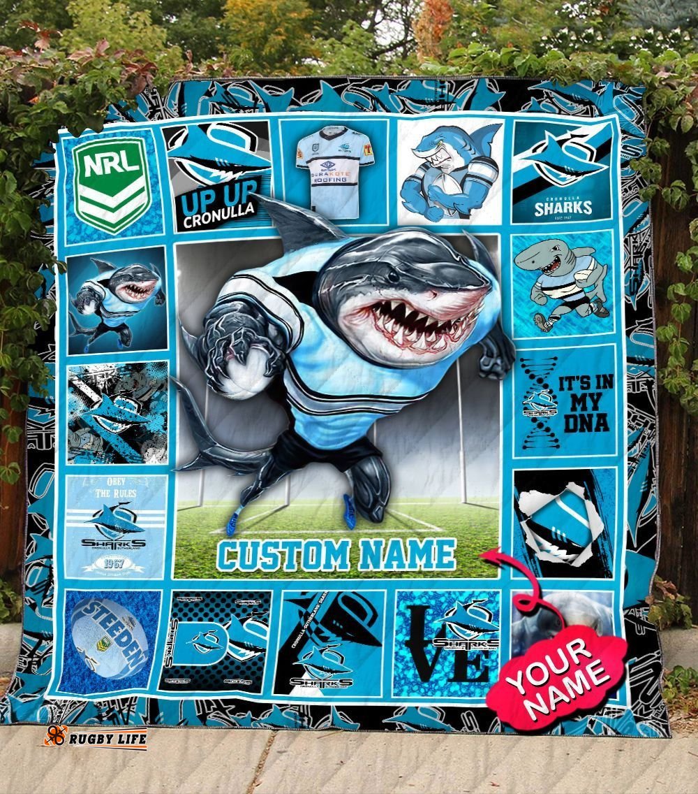 cronulla sutherland sharks quilt blanket nrl quilt blanket mascot personalized