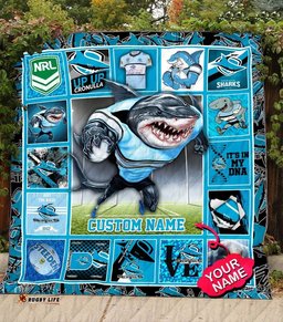 cronulla sutherland sharks quilt blanket nrl quilt blanket mascot personalized
