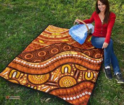 aboriginal premium quilt landscape and the sun dot painting art