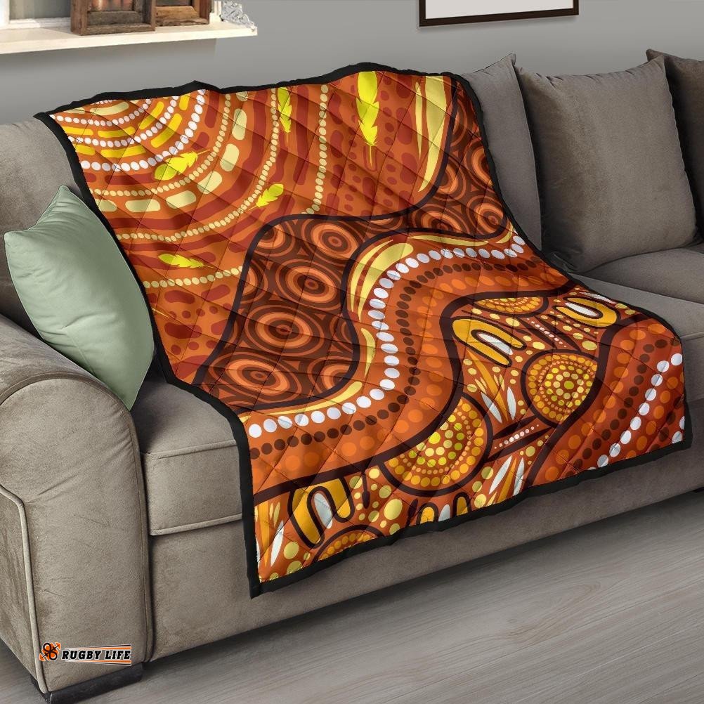 aboriginal premium quilt landscape and the sun dot painting art