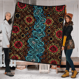 Australia Aboriginal Inspired Quilt - Aboriginal dot art painting River concept