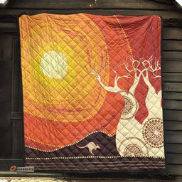 Australia Aboriginal Inspired Quilt - Aboriginal Boab Tree Vector Painting Aboriginal Art Quilt