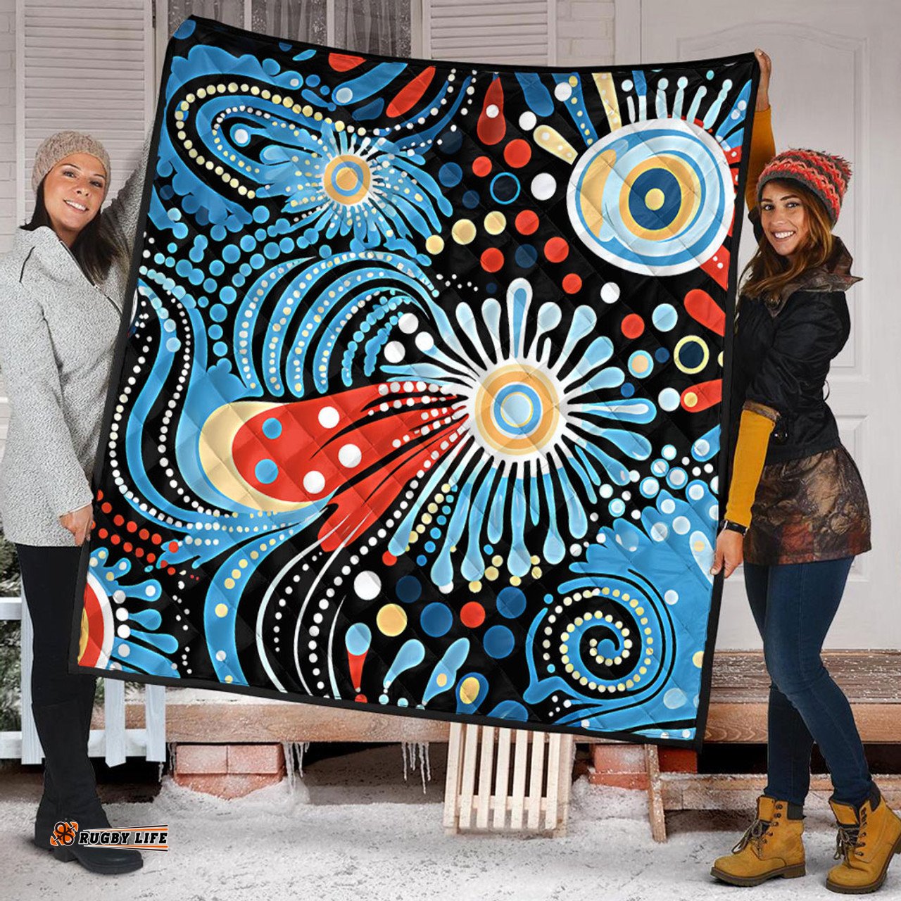 Australia Aboriginal Quilt - Traditional Australian Aboriginal Native Design (Black) Ver 3 Quilt