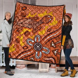Australia Aboriginal Inspired Quilt - Orange Lizard Aboriginal Inspired Dot Painting Style