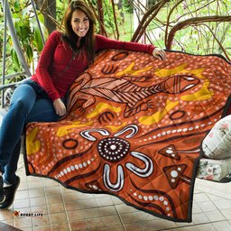 Australia Aboriginal Inspired Quilt - Orange Lizard Aboriginal Inspired Dot Painting Style