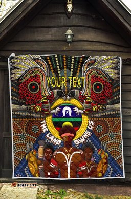 custom text the land owns us aboriginal quilt