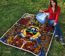 custom text the land owns us aboriginal quilt