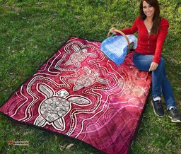 aboriginal premium quilt sea turtle with indigenous patterns pink