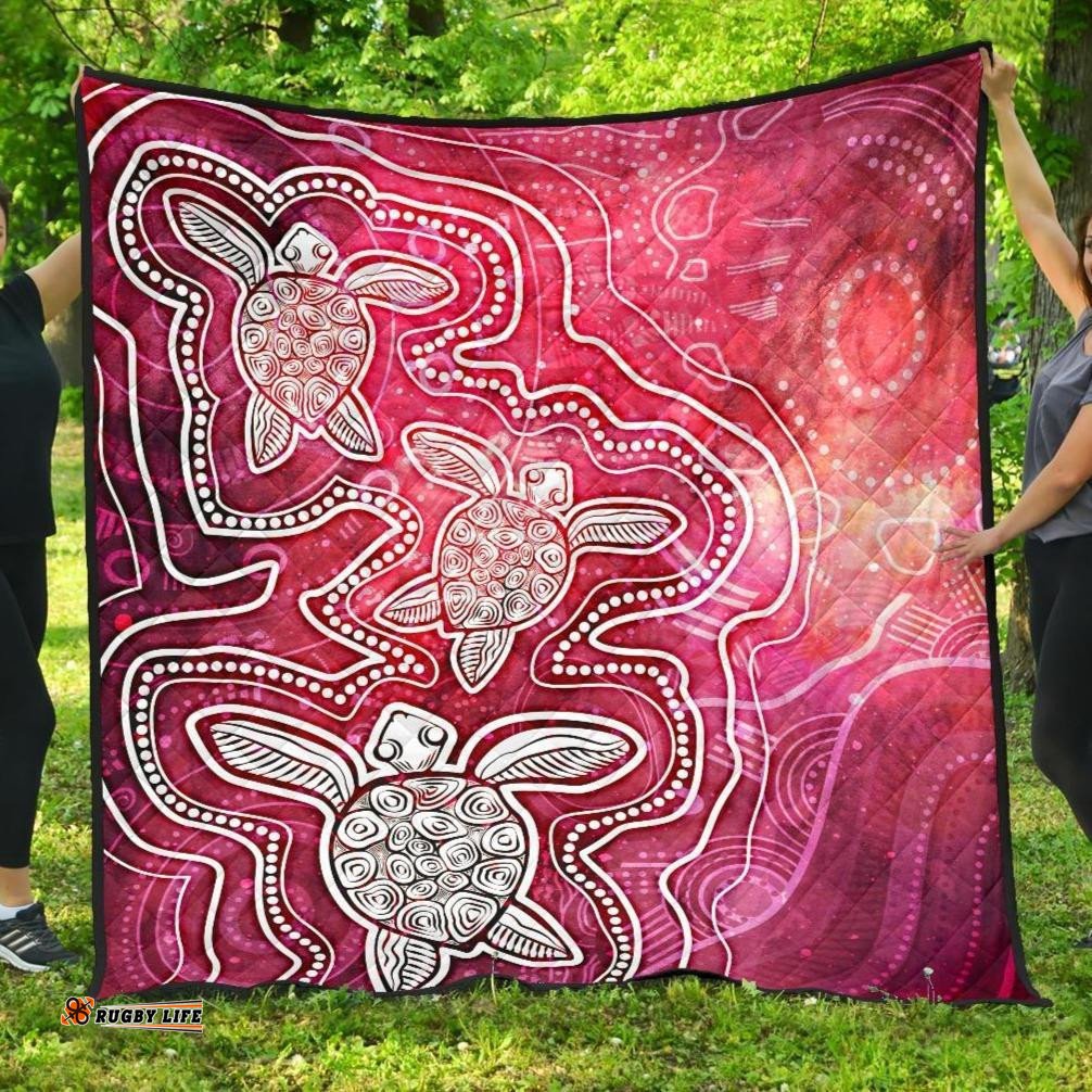 aboriginal premium quilt sea turtle with indigenous patterns pink