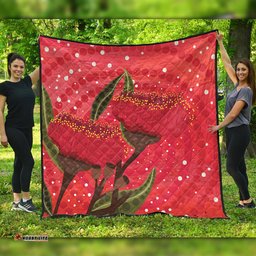 Australia Aboriginal Quilt - Red Aboriginal Art With Eucalyptus Flowers Quilt