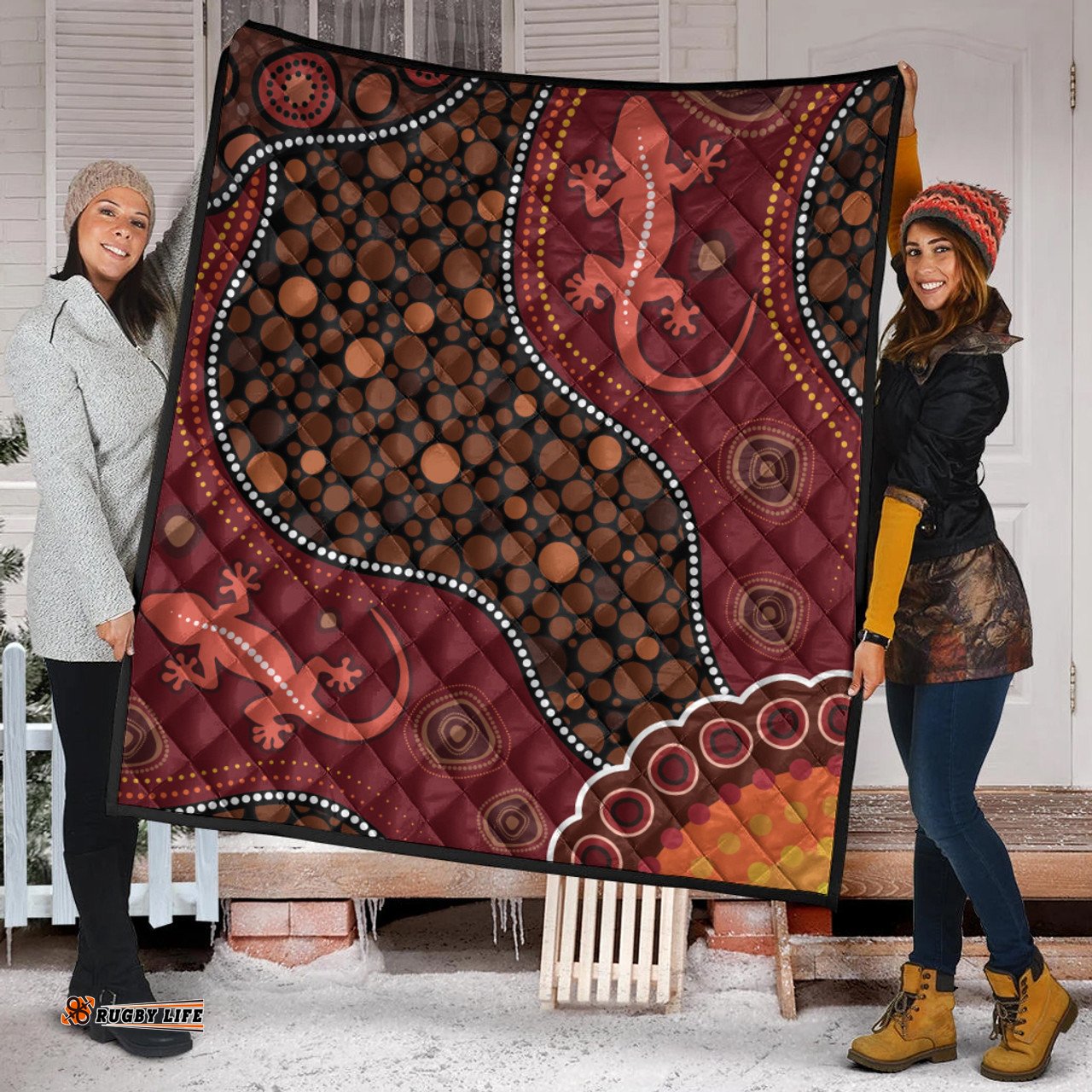 Australia Aboriginal Inspired Quilt - Lizard Aboriginal Inspired Dot Painting Style