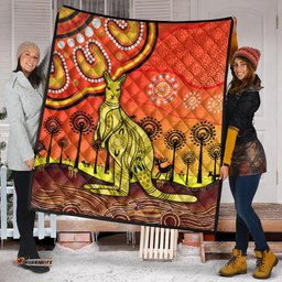 aboriginal art kangaroo premium quilt indigenous unique vibes orange