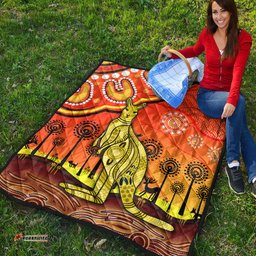 aboriginal art kangaroo premium quilt indigenous unique vibes orange