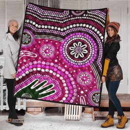 Australia Aboriginal Inspired Quilt - Aboriginal dot art handprint background