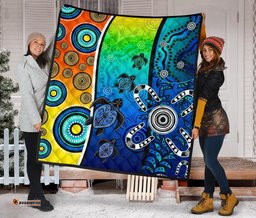 Australia Aboriginal Inspired Quilt - Indigenous Turtle Dot Painting Art