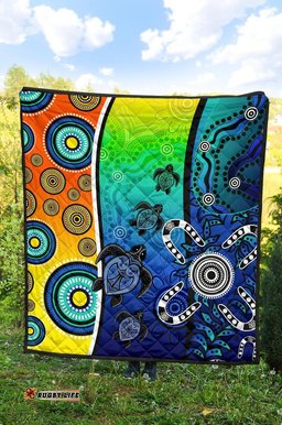 Australia Aboriginal Inspired Quilt - Indigenous Turtle Dot Painting Art