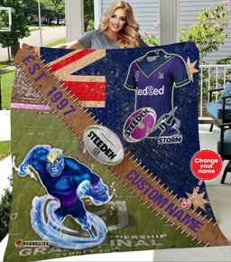 personalized melbourne storm stadium mascot quilt blanket nrl