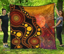 Australia Aboriginal Inspired Quilt - Australia Indigenous Flag Circle Dot Painting Art (Golden)