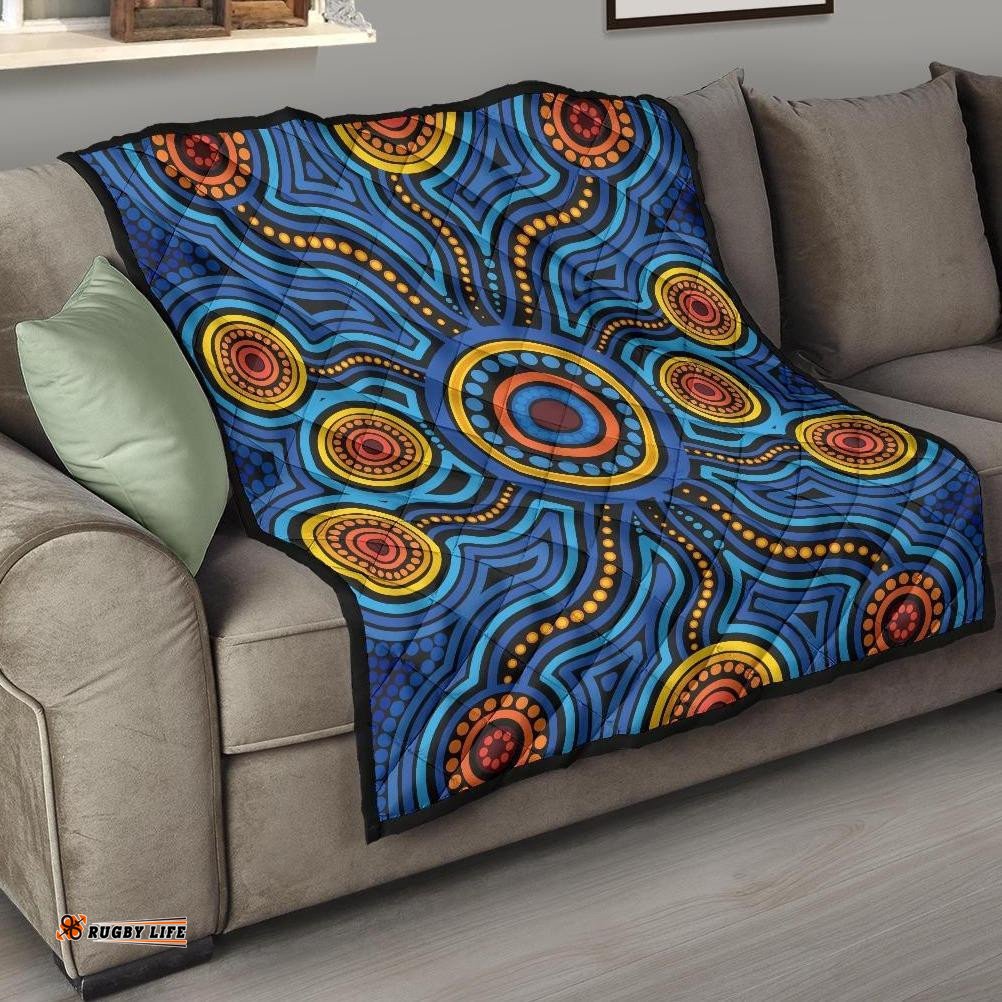 aboriginal premium quilt aboriginal flower blue dot painting art