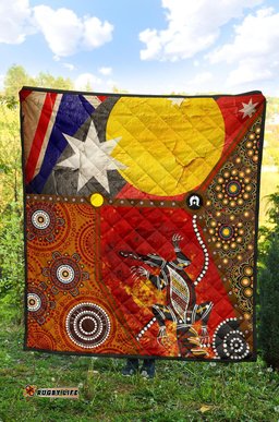 premium quilt aboriginal dot painting & flags crocodile