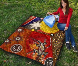 premium quilt aboriginal dot painting & flags crocodile