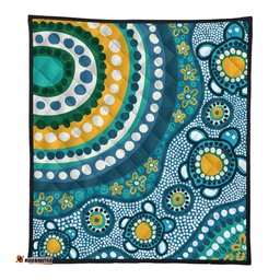 Australia Aboriginal Quilt - Turquoise Aboriginal Dot Art With Turtle  Quilt