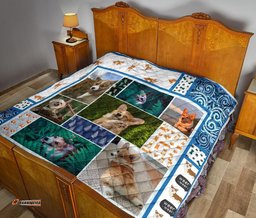 corgi dog with fern quilt