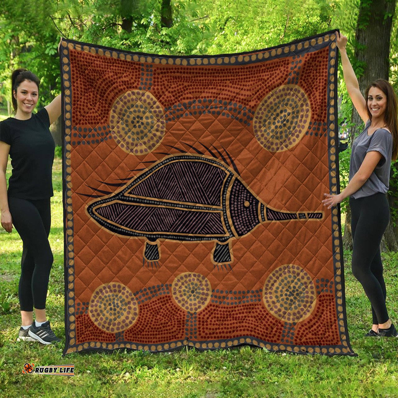 Australia Aboriginal Inspired Quilt - Echidna Aboriginal Styled Dot Painting Artwork Quilt