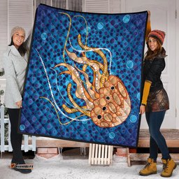 Australia Aboriginal Inspired Quilt - Aboriginal Art Vector Background Depicting Jellyfish Quilt