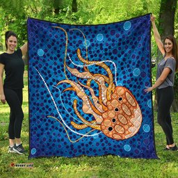 Australia Aboriginal Inspired Quilt - Aboriginal Art Vector Background Depicting Jellyfish Quilt
