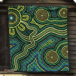 Australia Aboriginal Inspired Quilt - Green Circle Aboiginal Inspired Dot Painting Style