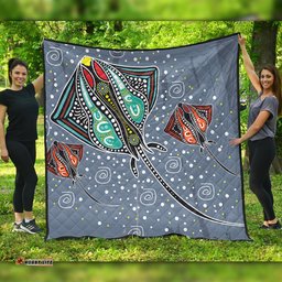 Australia Aboriginal Quilt - Stingray Art In Aboriginal Dot Style Quilt